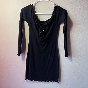 black front lace up mini dress